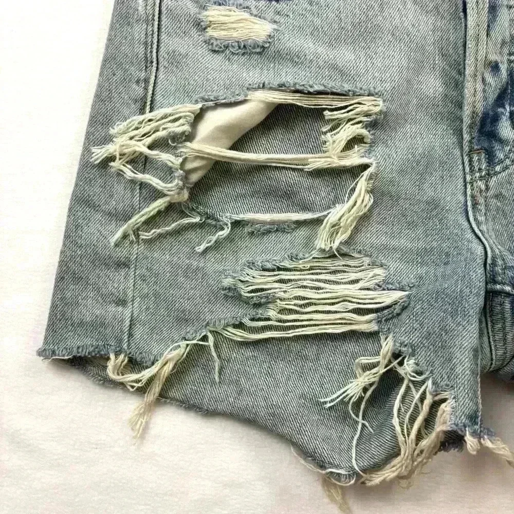 American Eagle ButtonFly Highrise Bleach Fade Distress Fray Denim Shorts Size 00